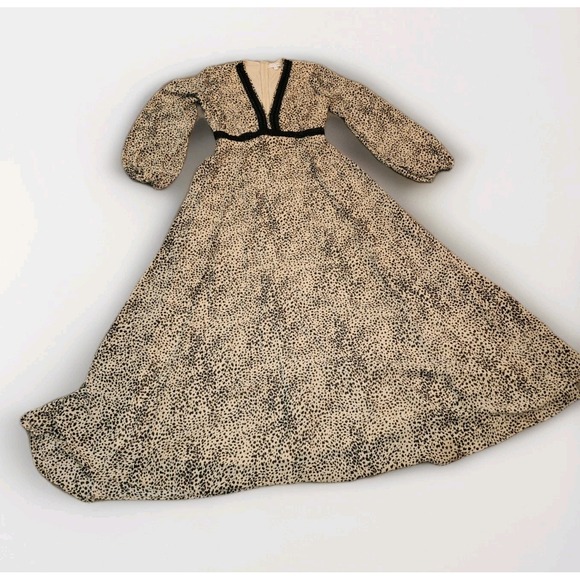 Baltic Born Cha Cha Maxi Dress M Taupe Leopard Black Lace Boho Wedding Guest - Picture 13 of 16